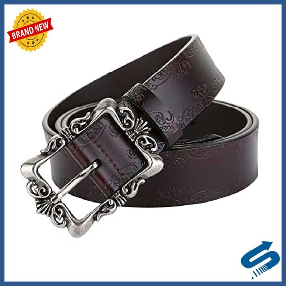 Genuine Leather Belt with Vintage Buckle, Adjustable Fit for Jeans & Dresses main image 8